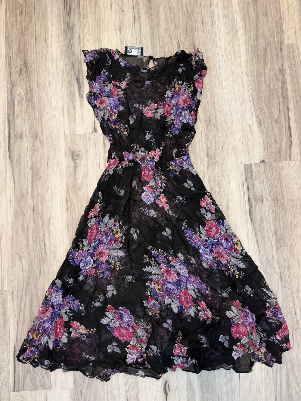 Vintage Ursula Switzerland Dress Women 5/6 black Floral Sheer Midi